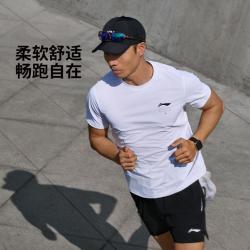 李宁 男士夏季轻薄清爽短袖跑步T恤跑步男装上衣透气简约短T