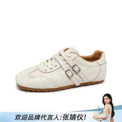 千百度 女士小白鞋 轻便百搭运动复古休闲德训鞋