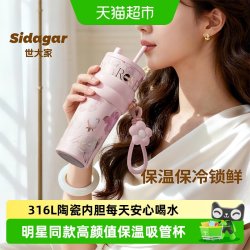 世大家 2026款保温杯吸管杯女大容量陶瓷内胆水杯子生日礼物