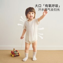 尼多熊 夏季宝宝短袖连体衣婴儿包屁衣男女宝莫代尔爬服薄款
