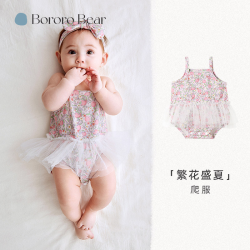 尼多熊 26夏季新款宝宝吊带连体衣无袖爬爬服婴儿衣服外出服女宝