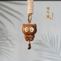 木易 实木镶嵌福气猫挂件创意摇一摇可爱包包挂饰卡通钥匙扣汽车挂件 罗小黑包包挂件【一体】福气猫