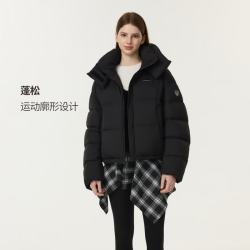 坦博尔 冬季泡芙羽绒服女短款可脱卸帽休闲时尚保暖面包服外套TB5530328D 黑色 XS (155)