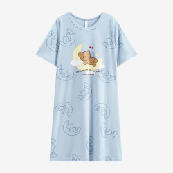 芬腾 睡裙女士夏季薄款短袖纯棉家居服连衣裙