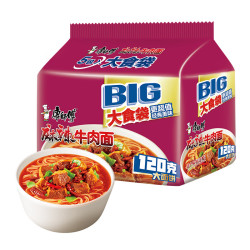 康师傅 方便面 大食袋麻辣牛肉面五连包143g*5 泡面袋装速食 方便食品
