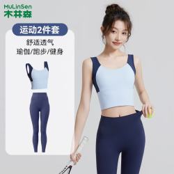 木林森 瑜伽服运动套装女四季通用速干穿搭普拉提训练服健身两件套修身