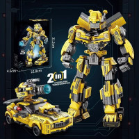 乐乐兄弟 擎天变形机甲汽车 黄蜂战士模型 2变 5237 拼插积木