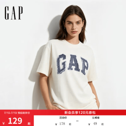 Gap 男女装2026春季新款纯棉logo印花宽松短袖T恤复古上衣866089 白色 3XL (185/108A)亚洲尺码