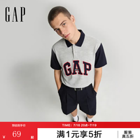 Gap 男装2026春季新款珠地网眼撞色logo宽松短袖POLO衫上衣868215 浅灰色 2XL