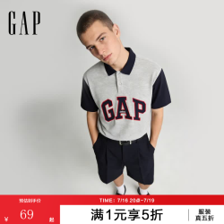 Gap 男装2026春季新款珠地网眼撞色logo宽松短袖POLO衫上衣868215 浅灰色 2XL