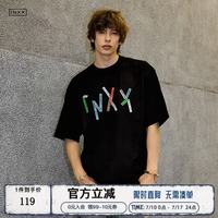 INXX 沈月同款潮牌短袖男夏季新款折纸便签印花T恤女宽松休闲半袖上衣 黑色 XL