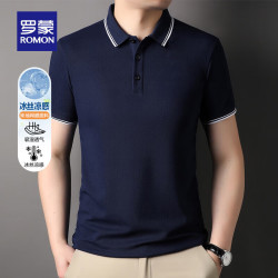罗蒙 短袖t恤男纯色polo领中青年夏季新款商务休闲上衣 藏青 M (建议115斤以下)