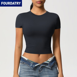 FOURDATRY 双面锦纶休闲紧身速干普拉提上衣瑜伽服短袖跑