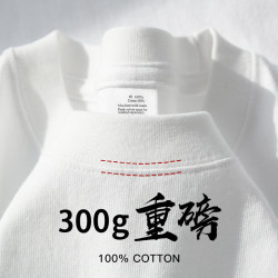 勋阳宇乐 重磅300克纯棉短袖t恤男高档纯色印花休闲基础款内搭半袖打底衫 杏色(落肩) S (160-