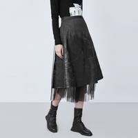 S.DEER圣迪奥 S21481108 网纱拼接A字半身裙 蓝灰 L