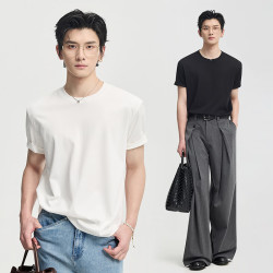 伯爵卓尔 [新升级三防凉感]短袖T恤男士三本针70支打底体恤衫2026夏季新款 奶油白 耀夜