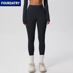 FOURDATRY 欧美紧身纯色双面磨毛高腰速干打底健身服户外