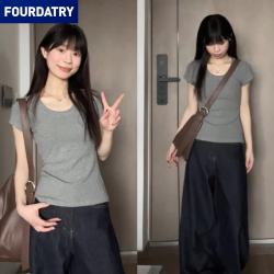 FOURDATRY 白色打底半袖圆领T恤上衣女款2026纯色高级感显