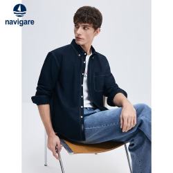 navigare 小帆船男全棉长袖衬衫廓形百搭衬衣外套1313085502