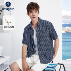 navigare 小帆船26春夏新款男士全棉短袖衬衫条纹牛仔衬衣1323536501