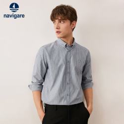navigare 小帆船男长袖条纹衬衫全棉抑菌衬衣1333044501
