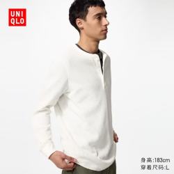 优衣库 华夫格亨利领套头衫/长袖男装女装情侣T恤482766 486104 486104/01乳白色