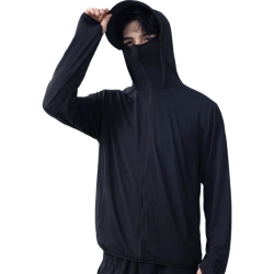 浪莎 防紫外线 男士防晒衣 XL （135-155斤)帽檐可拆卸 黑色