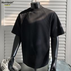 Homlean 美式重磅短袖T恤男夏季透气宽松正肩解构休闲圆领上衣HJ83黑色XL
