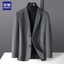 罗蒙 羊毛呢西服男士秋冬季商务休闲单西装大衣保暖外套男2079灰色2XL
