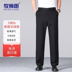 牧狮朗 男士西裤春夏新款透气免烫大码纯色中年商务休闲裤男