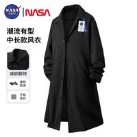 NASA GISS 官方潮牌中长款风衣男女同款休闲宽松青年垂感百搭外套 黑色 2XL