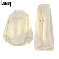 LOMBT 日系休闲运动套装男春夏宽松百搭简约长袖长裤两件套TY01杏色XL