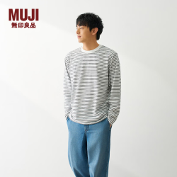 無印良品 MUJI 男式 天竺编织 圆领长袖T恤 男士打底衫男款男装 26年春季 白色图案 S （165/84A