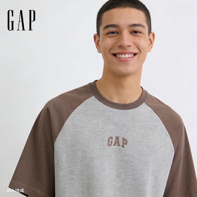 Gap 男女装2026春季新款棉质印花logo撞色插肩袖短袖T恤上衣725618
