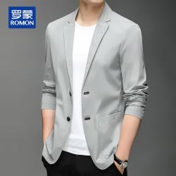 罗蒙 男士防晒西服夏季休闲商务中青年透气单西凉感修身单排扣外套上衣