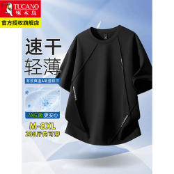 啄木鸟 短袖T恤男士2026新款夏季薄款宽松圆领半袖男生潮流大码胖子衣服 黑色 5XL