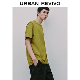 URBAN REVIVO UMM460021 棉质圆领短袖T恤 黄绿 M
