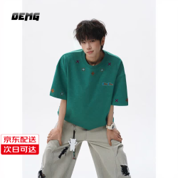 OEMG 男士重磅砂洗刺绣短袖T恤 夏季天丝棉冰丝宽松百搭情侣上衣