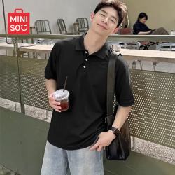 名创优品 短袖男士Polo衫夏季翻领t恤宽松凉感商务休闲百搭办公纯色上衣男 黑色(纯色)
