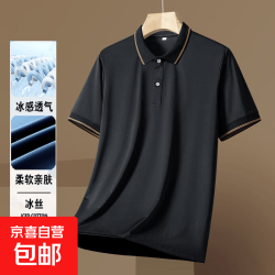 夏季冰丝凉感短袖polo衫男士速干爸爸装翻领t恤中老年上衣 GD8788 黑色 M （90-105斤）