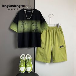 童森童马 男童夏2026新款中大童潮酷男孩儿童国风潮流短袖两件套潮