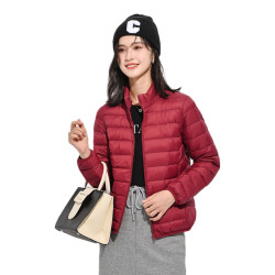 雅鹿 yaloo YE701V05770 女装羽绒服 短款 立领 修身 轻薄 酒红 M