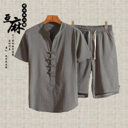 DICIFY 荣昌夏布 男士亚麻短袖T恤 中老年夏装