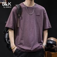 班尼路 S&K系列竹节纯棉短袖t恤男士夏季衣服2026新款半袖潮牌男装体恤衫 酱紫色