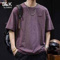 班尼路 S&K系列竹节纯棉短袖t恤男士夏季衣服2026新款半袖潮牌男装体恤衫 酱紫色