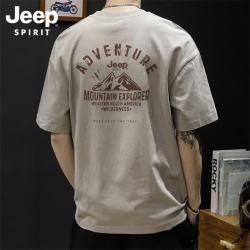Jeep SPIRIT吉普短袖t恤男夏季男士半袖宽松美式复古体恤男装 卡其