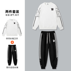 雅鹿 卫衣套装男2026春季新款男士休闲运动上衣裤子晨跑锻炼 白色 3XL