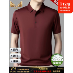 秃鹫2026夏季新款桑蚕丝短袖t恤男士薄款透气冰.丝抗皱免烫高档POLO衫 红色 XL 建议