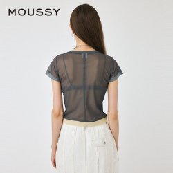 MOUSSY 夏季薄纱透视撞边印花鱼骨短袖T恤 010HAL90-0131