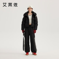 艾莱依 女士拼接灯芯绒短款羽绒服
